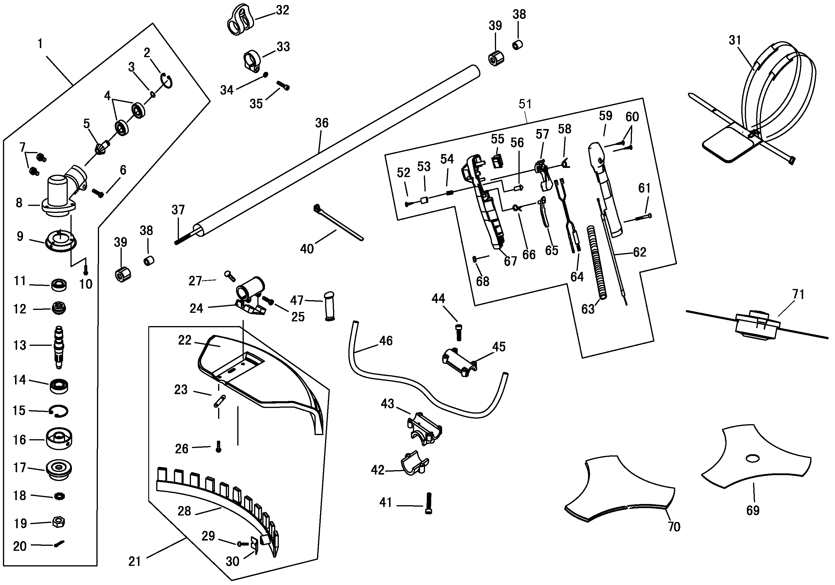Default Diagram and Parts List for GST33-B3 Type 1 Black and Decker Trimmer